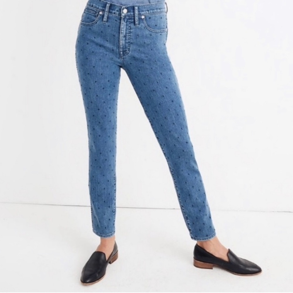 Madewell Womens Slim Straight Embroidered Navy Dot Edition Jeans Size 25